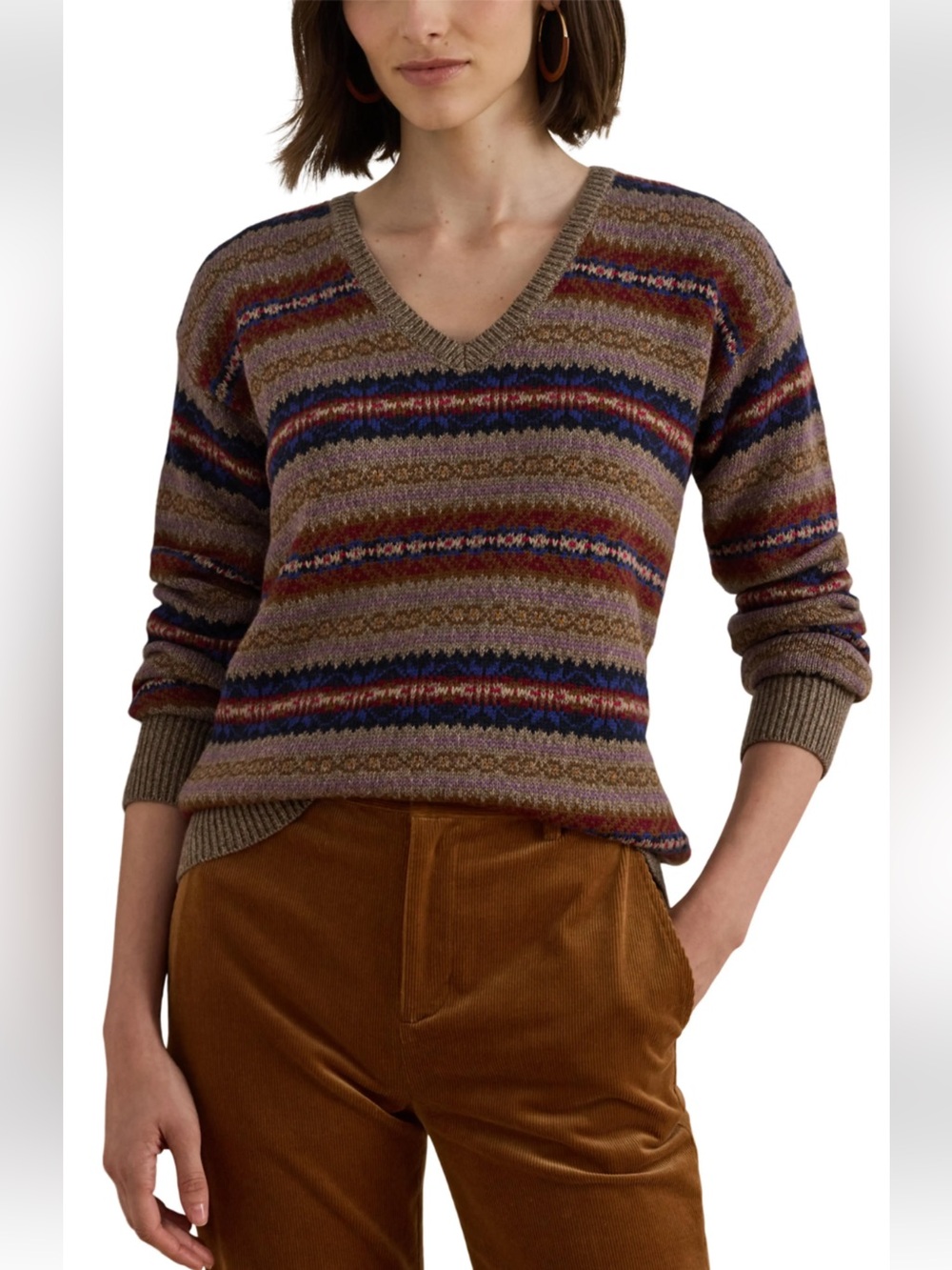 Ralph Lauren V-Neck Multi-Color Stripe Sweater